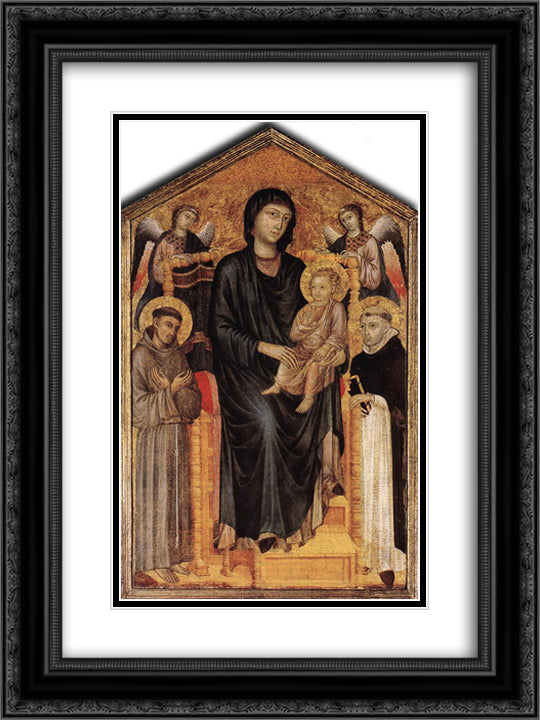 Madonna Enthroned with the Child, St. Francis, St. Domenico and two Angels 18x24 Black Ornate Wood Framed Art Print Poster with Double Matting by Cimabue