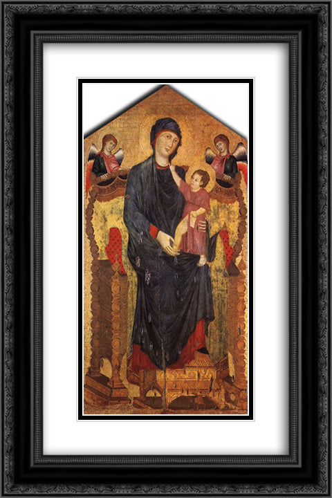 Madonna Enthroned with the Child and Two Angels 16x24 Black Ornate Wood Framed Art Print Poster with Double Matting by Cimabue