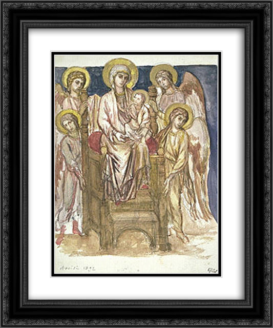 Madonna Enthroned with the Child with Angels 20x24 Black Ornate Wood Framed Art Print Poster with Double Matting by Cimabue