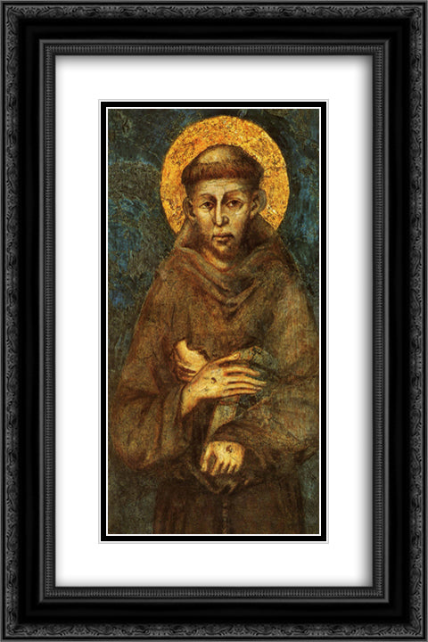 Saint Francis of Assisi (detail) 16x24 Black Ornate Wood Framed Art Print Poster with Double Matting by Cimabue