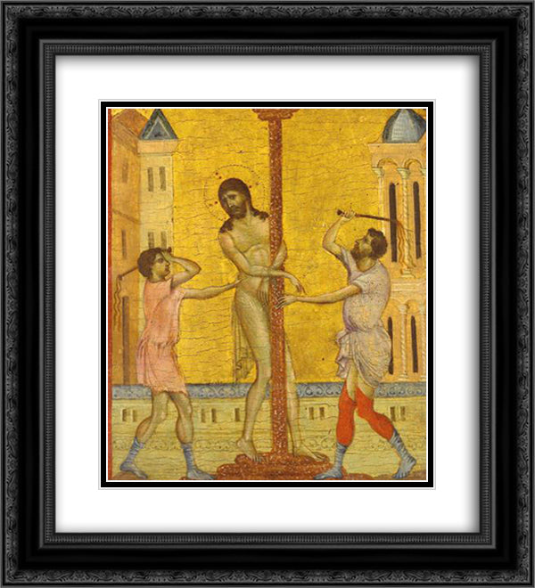 The Flagellation of Christ 20x22 Black Ornate Wood Framed Art Print Poster with Double Matting by Cimabue