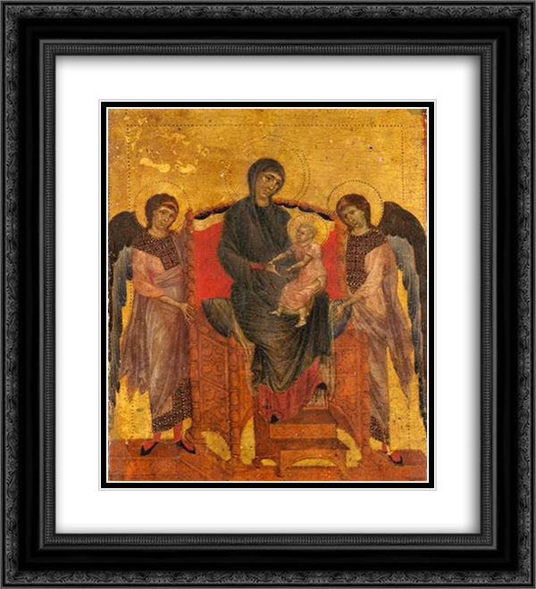 The Virgin and Child Enthroned with Two Angels 20x22 Black Ornate Wood Framed Art Print Poster with Double Matting by Cimabue