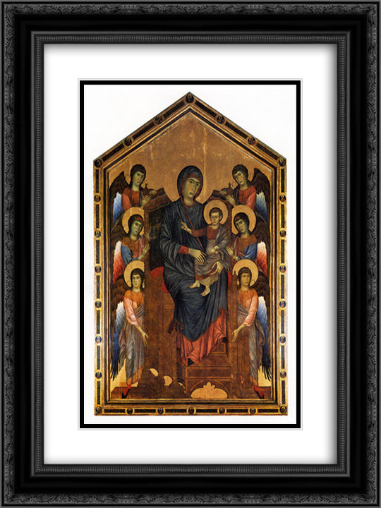 The Virgin and Child in Majesty surrounded by Six Angels 18x24 Black Ornate Wood Framed Art Print Poster with Double Matting by Cimabue