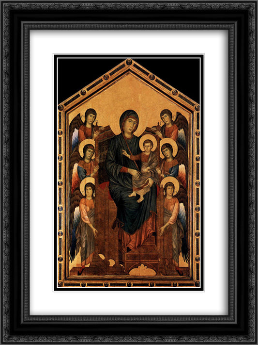 Virgin Enthroned with Angels 18x24 Black Ornate Wood Framed Art Print Poster with Double Matting by Cimabue