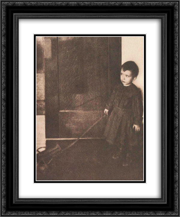 Boy with Wagon 20x24 Black Ornate Wood Framed Art Print Poster with Double Matting by White, Clarence
