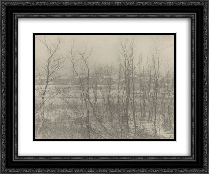 Factory Town in Winter 24x20 Black Ornate Wood Framed Art Print Poster with Double Matting by White, Clarence