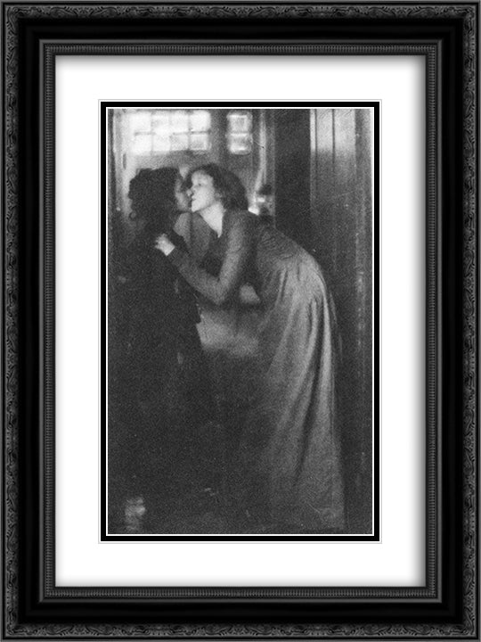 The Kiss 18x24 Black Ornate Wood Framed Art Print Poster with Double Matting by White, Clarence