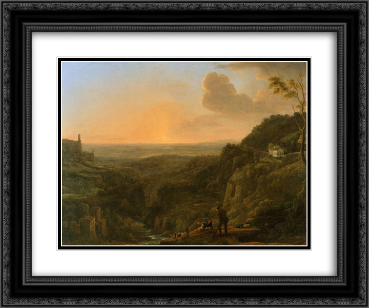 A view of the Roman Campagna from Tivoli 24x20 Black Ornate Wood Framed Art Print Poster with Double Matting by Lorrain, Claude