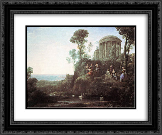 Apollo and the Muses on Mount Helicon 24x20 Black Ornate Wood Framed Art Print Poster with Double Matting by Lorrain, Claude