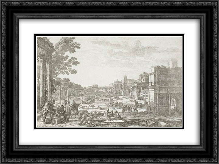 Campo Vaccino (Forum Romanum) 24x18 Black Ornate Wood Framed Art Print Poster with Double Matting by Lorrain, Claude