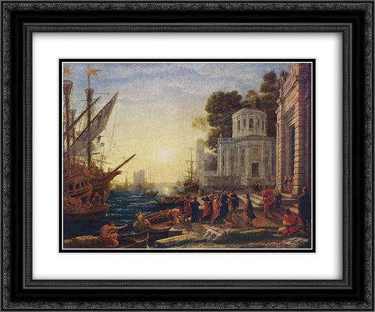 Cleopatra Disembarking at Tarsus 24x20 Black Ornate Wood Framed Art Print Poster with Double Matting by Lorrain, Claude