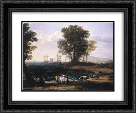 Coast Scene with the Rape of Europa 24x20 Black Ornate Wood Framed Art Print Poster with Double Matting by Lorrain, Claude