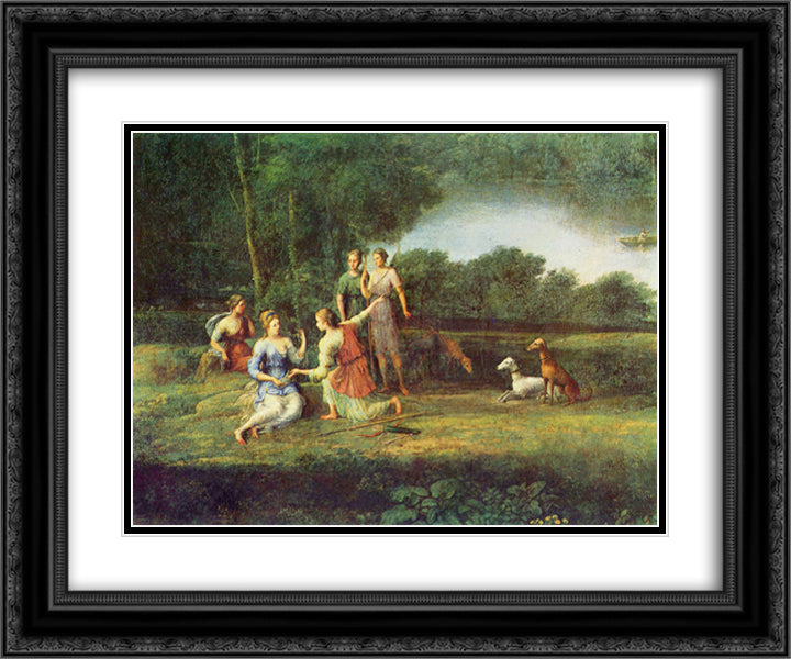 Egeria weeps over Numa 24x20 Black Ornate Wood Framed Art Print Poster with Double Matting by Lorrain, Claude