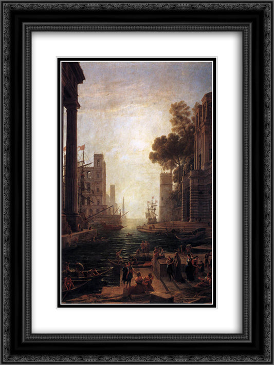 Embarkation of St. Paula Romana at Ostia 18x24 Black Ornate Wood Framed Art Print Poster with Double Matting by Lorrain, Claude