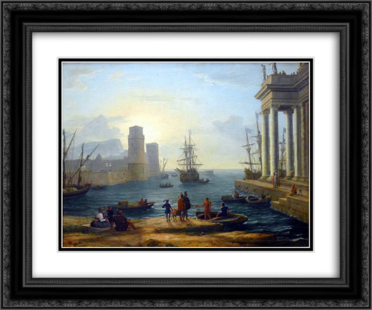 Embarkation of Ulysses 24x20 Black Ornate Wood Framed Art Print Poster with Double Matting by Lorrain, Claude