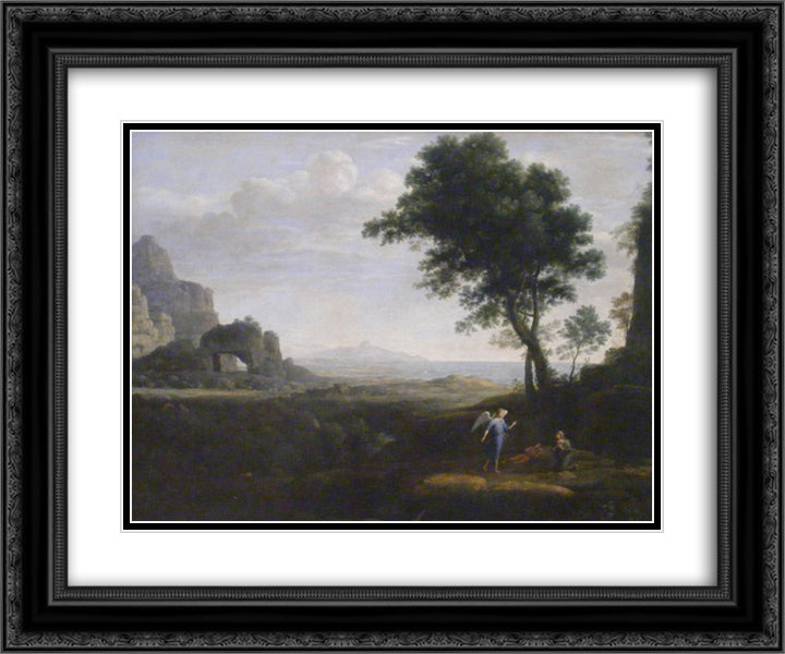 Hagar and Ismael in the desert 24x20 Black Ornate Wood Framed Art Print Poster with Double Matting by Lorrain, Claude