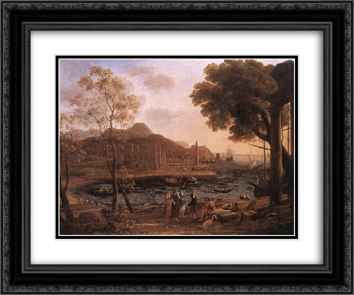 Harbour Scene with Grieving Heliades 24x20 Black Ornate Wood Framed Art Print Poster with Double Matting by Lorrain, Claude