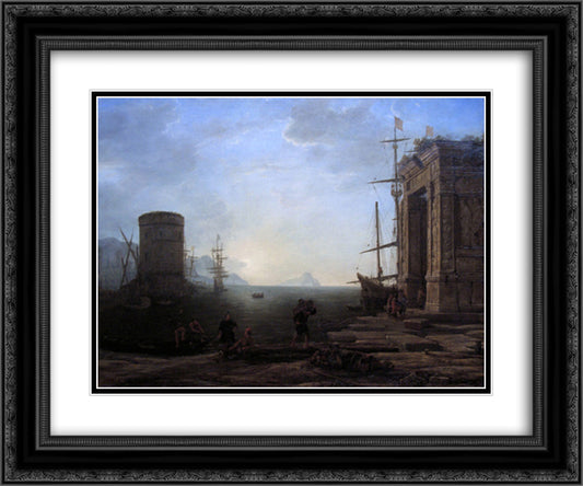 Harbour view at sunrise 24x20 Black Ornate Wood Framed Art Print Poster with Double Matting by Lorrain, Claude