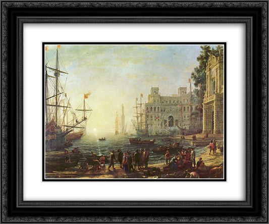 Harbour with Villa Medici 24x20 Black Ornate Wood Framed Art Print Poster with Double Matting by Lorrain, Claude