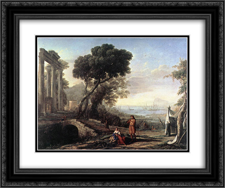 Italian Coastal Landscape 24x20 Black Ornate Wood Framed Art Print Poster with Double Matting by Lorrain, Claude