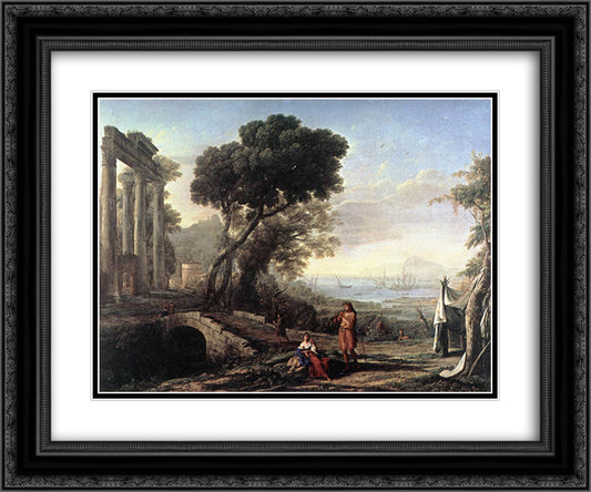 Italian Coastal Landscape 24x20 Black Ornate Wood Framed Art Print Poster with Double Matting by Lorrain, Claude