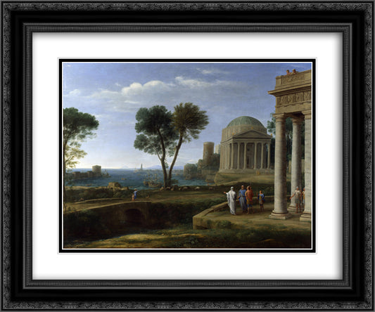 Landscape with Aeneas at Delos 24x20 Black Ornate Wood Framed Art Print Poster with Double Matting by Lorrain, Claude