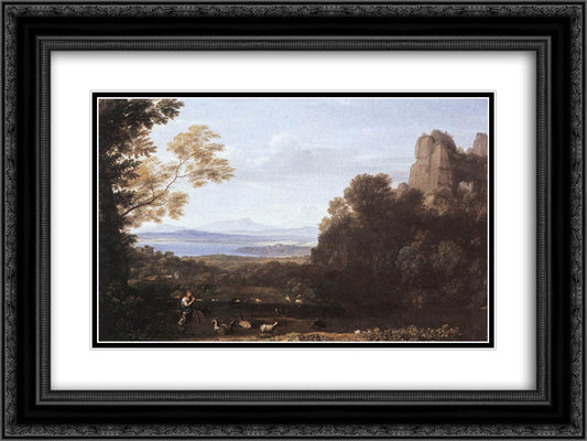 Landscape with Apollo and Mercury 24x18 Black Ornate Wood Framed Art Print Poster with Double Matting by Lorrain, Claude