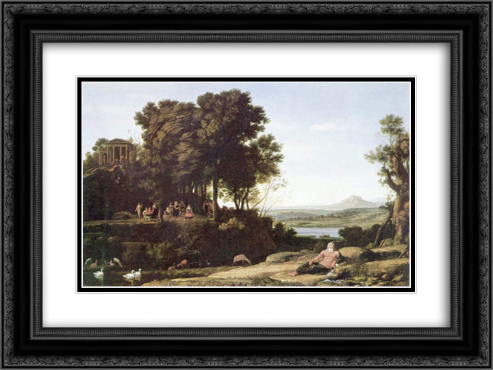 Landscape with Apollo and the Muses 24x18 Black Ornate Wood Framed Art Print Poster with Double Matting by Lorrain, Claude