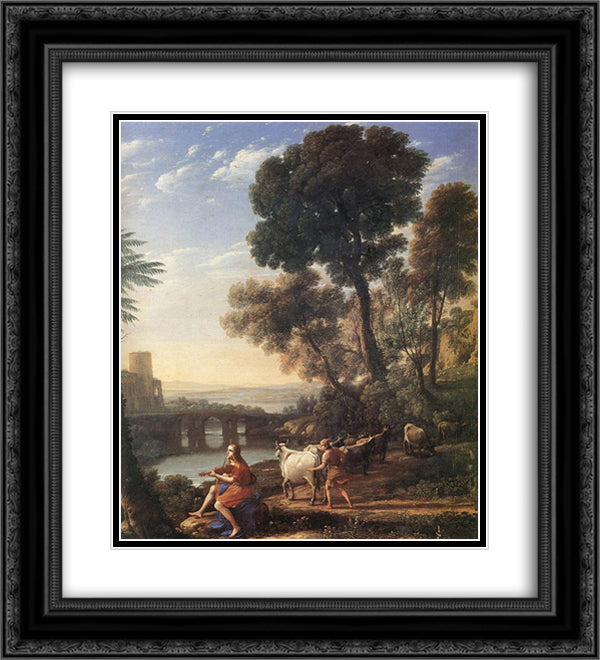 Landscape with Apollo Guarding the Herds of Admetus 20x22 Black Ornate Wood Framed Art Print Poster with Double Matting by Lorrain, Claude