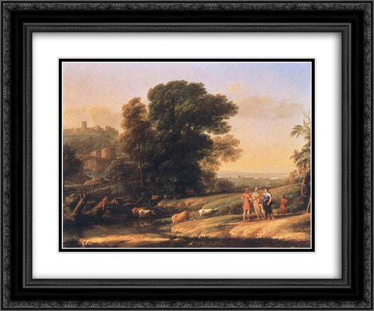 Landscape with Cephalus and Procris Reunited by Diana 24x20 Black Ornate Wood Framed Art Print Poster with Double Matting by Lorrain, Claude