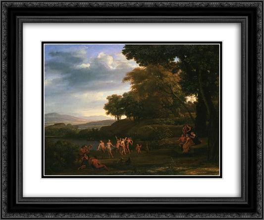 Landscape With Dancing Satyrs and Nymphs 24x20 Black Ornate Wood Framed Art Print Poster with Double Matting by Lorrain, Claude