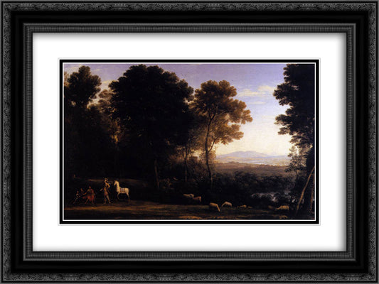 Landscape with Erminia in Discourse with the Old Man and his Sons 24x18 Black Ornate Wood Framed Art Print Poster with Double Matting by Lorrain, Claude