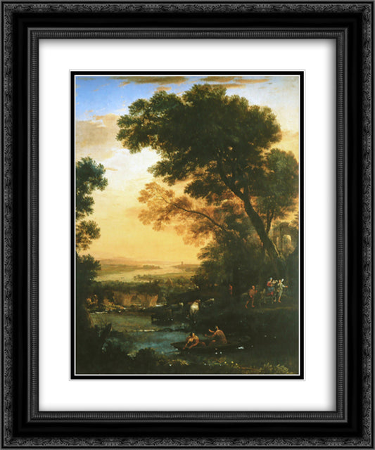 Landscape with Flight into Egypt 20x24 Black Ornate Wood Framed Art Print Poster with Double Matting by Lorrain, Claude