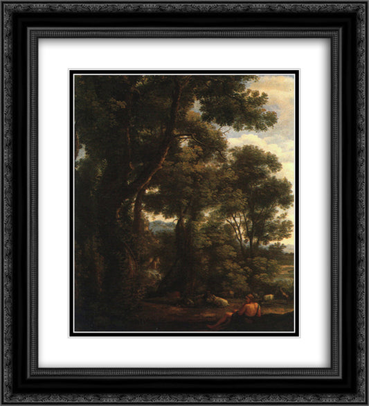 Landscape with Goatherd 20x22 Black Ornate Wood Framed Art Print Poster with Double Matting by Lorrain, Claude