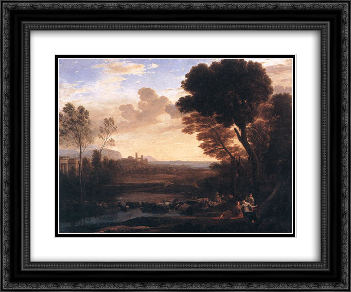 Landscape with Paris and Oenone 24x20 Black Ornate Wood Framed Art Print Poster with Double Matting by Lorrain, Claude