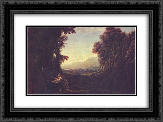 Landscape with repentant Magdalene 24x18 Black Ornate Wood Framed Art Print Poster with Double Matting by Lorrain, Claude