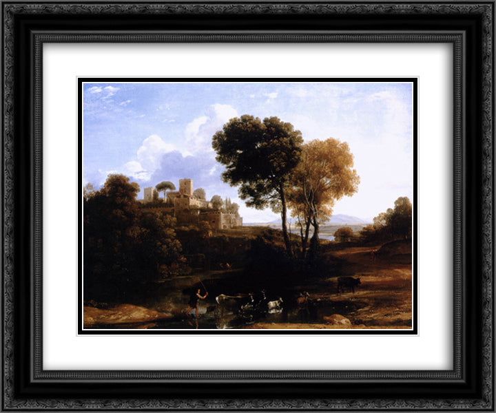 Landscape with Shepherds 24x20 Black Ornate Wood Framed Art Print Poster with Double Matting by Lorrain, Claude