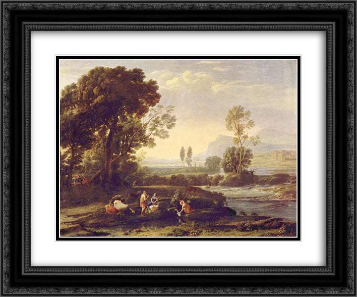 Landscape with the Flight into Egypt 24x20 Black Ornate Wood Framed Art Print Poster with Double Matting by Lorrain, Claude