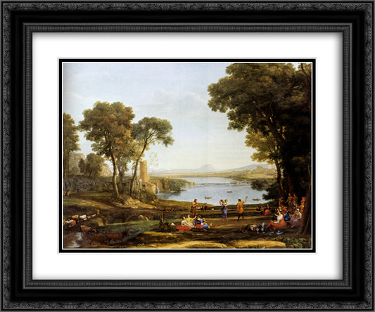 Landscape With The Marriage Of Isaac And Rebekah 24x20 Black Ornate Wood Framed Art Print Poster with Double Matting by Lorrain, Claude