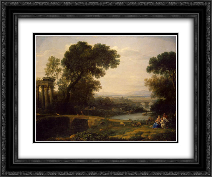 Landscape with the Rest on The Flight into Egypt 24x20 Black Ornate Wood Framed Art Print Poster with Double Matting by Lorrain, Claude