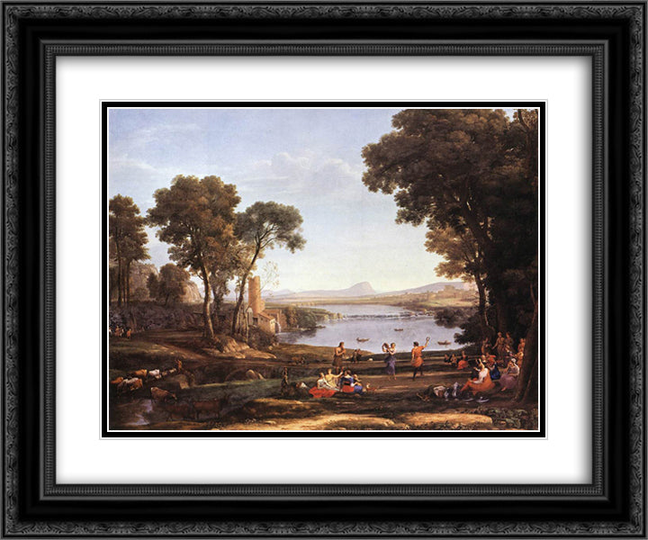 Landscape with Water Mill 24x20 Black Ornate Wood Framed Art Print Poster with Double Matting by Lorrain, Claude