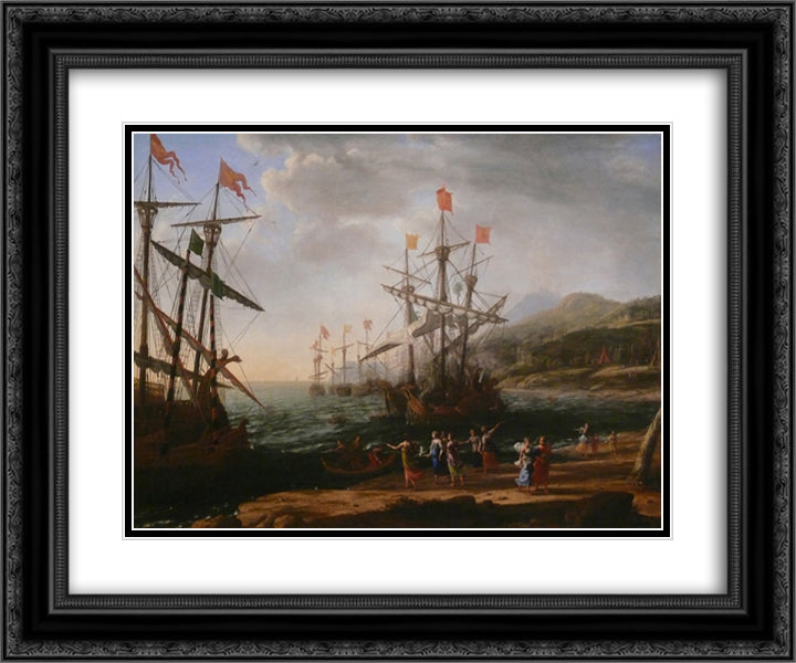 Marine with the Trojans Burning their Boats 24x20 Black Ornate Wood Framed Art Print Poster with Double Matting by Lorrain, Claude