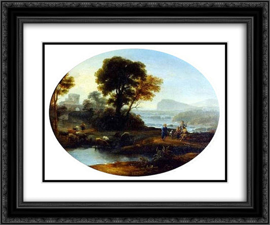 Pastoral landscape 24x20 Black Ornate Wood Framed Art Print Poster with Double Matting by Lorrain, Claude