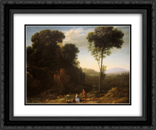 Pastoral Landscape with a Mill 24x20 Black Ornate Wood Framed Art Print Poster with Double Matting by Lorrain, Claude