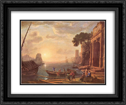 Port at sunset 24x20 Black Ornate Wood Framed Art Print Poster with Double Matting by Lorrain, Claude