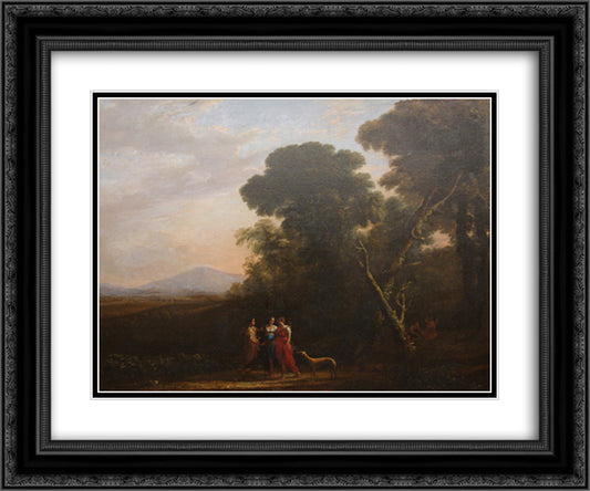 Roman Ideal Landscape with Cephalus, Procris, and Diana 24x20 Black Ornate Wood Framed Art Print Poster with Double Matting by Lorrain, Claude