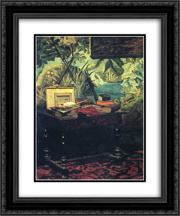 A Corner of the Studio 20x24 Black Ornate Wood Framed Art Print Poster with Double Matting by Monet, Claude