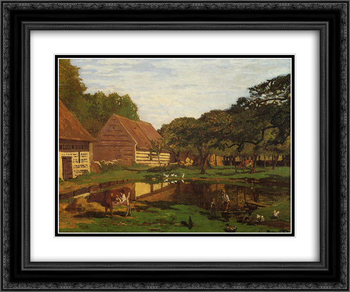 A Farmyard in Normandy 24x20 Black Ornate Wood Framed Art Print Poster with Double Matting by Monet, Claude