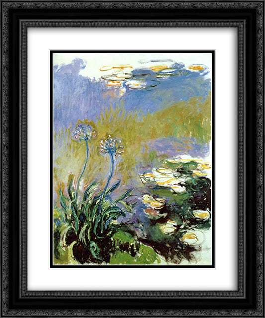 Agapanthus 20x24 Black Ornate Wood Framed Art Print Poster with Double Matting by Monet, Claude