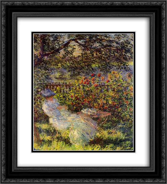 Alice Hoschede in the Garden 20x22 Black Ornate Wood Framed Art Print Poster with Double Matting by Monet, Claude